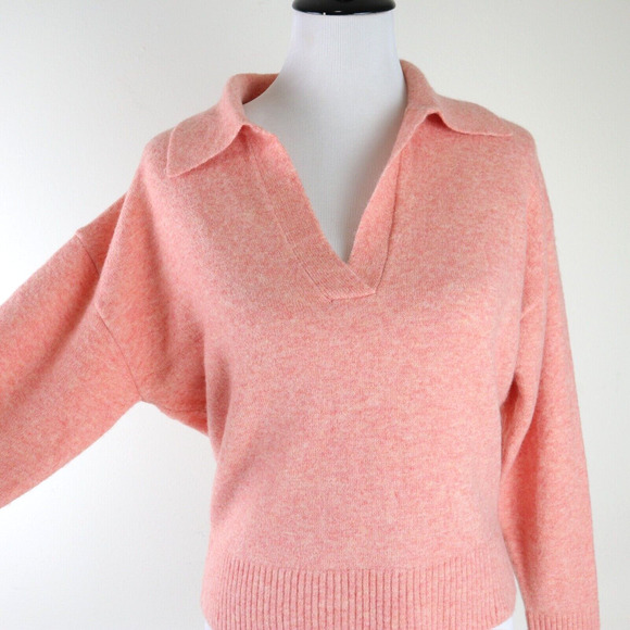 J Crew Size S Collared V-Neck Sweater Supersoft Yarn Coral Peach BJ597 - Picture 7 of 10